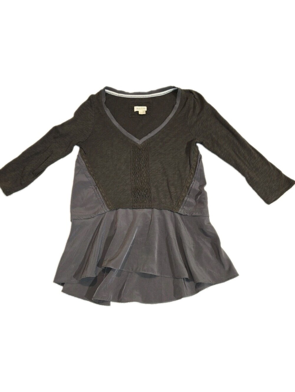 anthropologie meadow rue top S Peplin Mixed Media Lace Detail Goth Grunge Whimsy